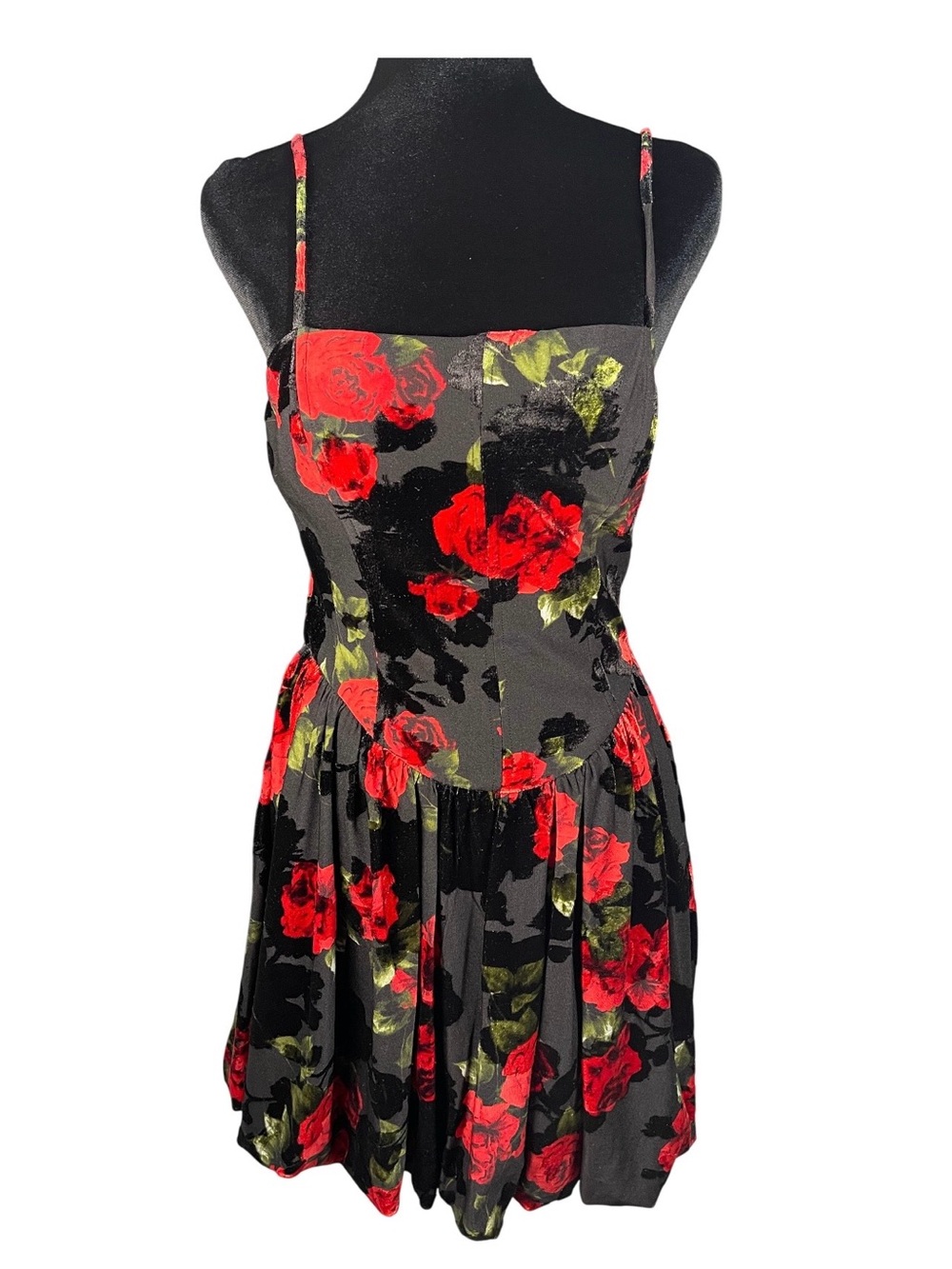 I.N. San Francisco Black Mini Dress with Red Rose Print